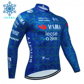 Wielershirt 2024 Jumbo-Visma Lease A Bike Lange Mouw Winter Thermal Fleece Blauw